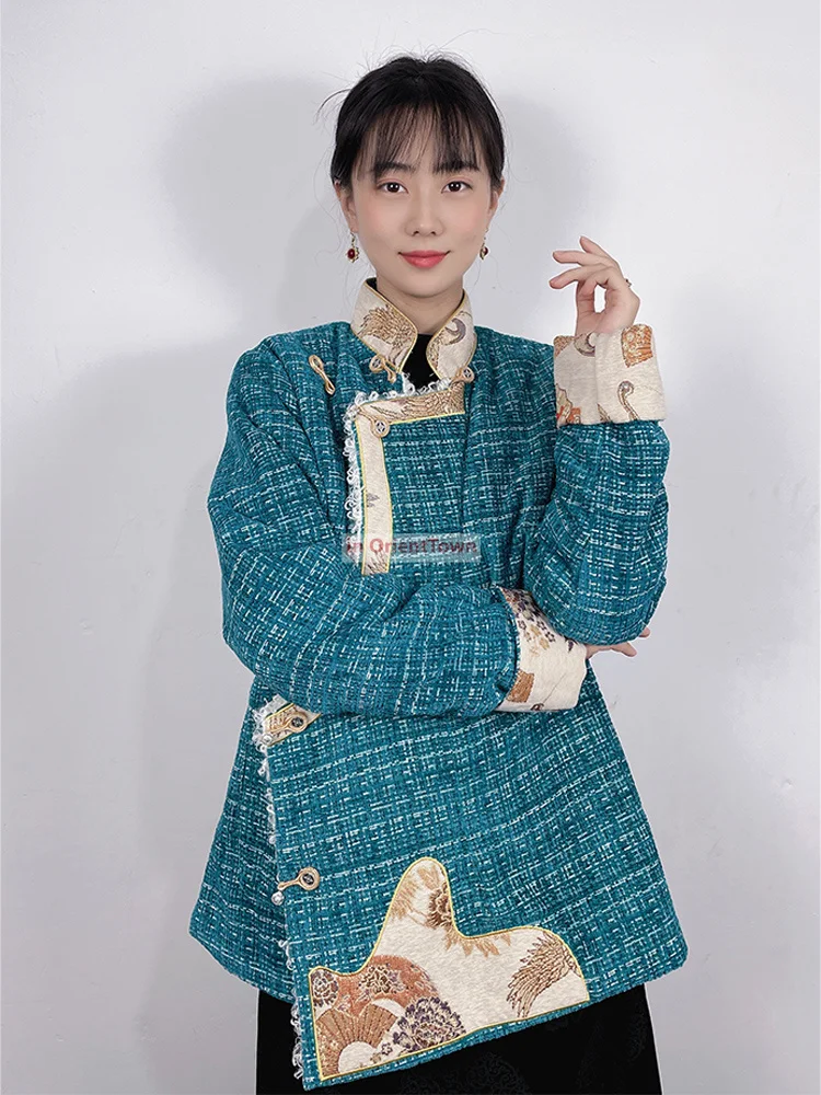 Tibetan Clothing Women's Winter Tibet Noble Coat Embroidery Plush Cotton Padded Jacket Xizang Ethnic Minority Trend Overcoat