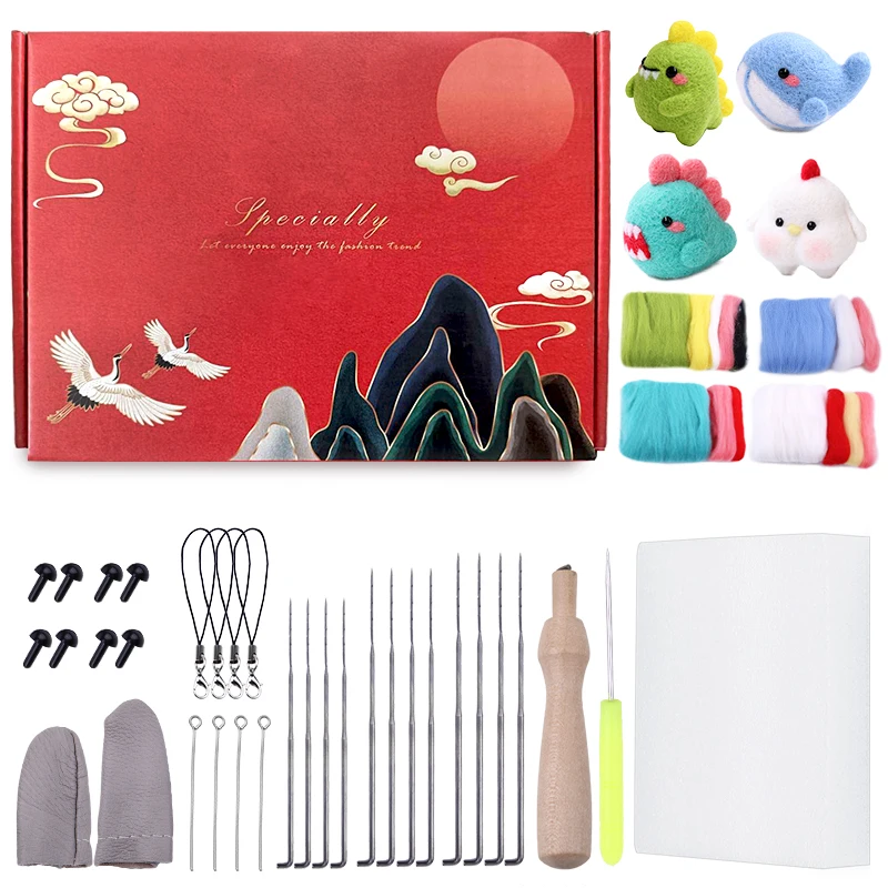 BUDDUR Animal Wool Felting Kit With Colorful Wool Yarn And Needles For Fabric Weaving DIY Non-finished Materials Package