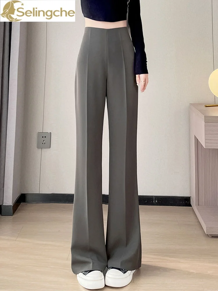 Summer Spring and Autumn 2024 New High Waist Straight Tube Casual Wide Leg Micro La Suit Pants for Women Small and Tall