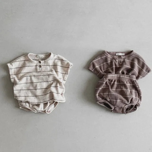 2022 Summer New Baby Short Sleeve T Shirt + Shorts 2pcs Infant Clothes Set Cute Boys Striped PP Pants Suit Fashion Girls Outfits