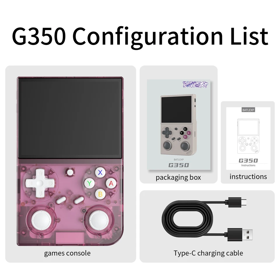 Console de jeu portable rétro BATLEXP G350, système Linux 64 bits, écran IPS 3,5", lecteur vidéo de poche RK3326, 64 Go_voghion.com