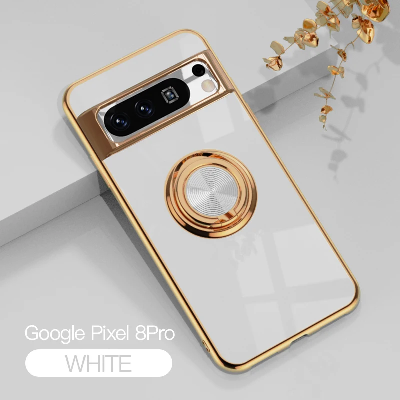Flexible Shockproof Phone Case with Ring Holder and Stand Function - Enhanced Plating Design