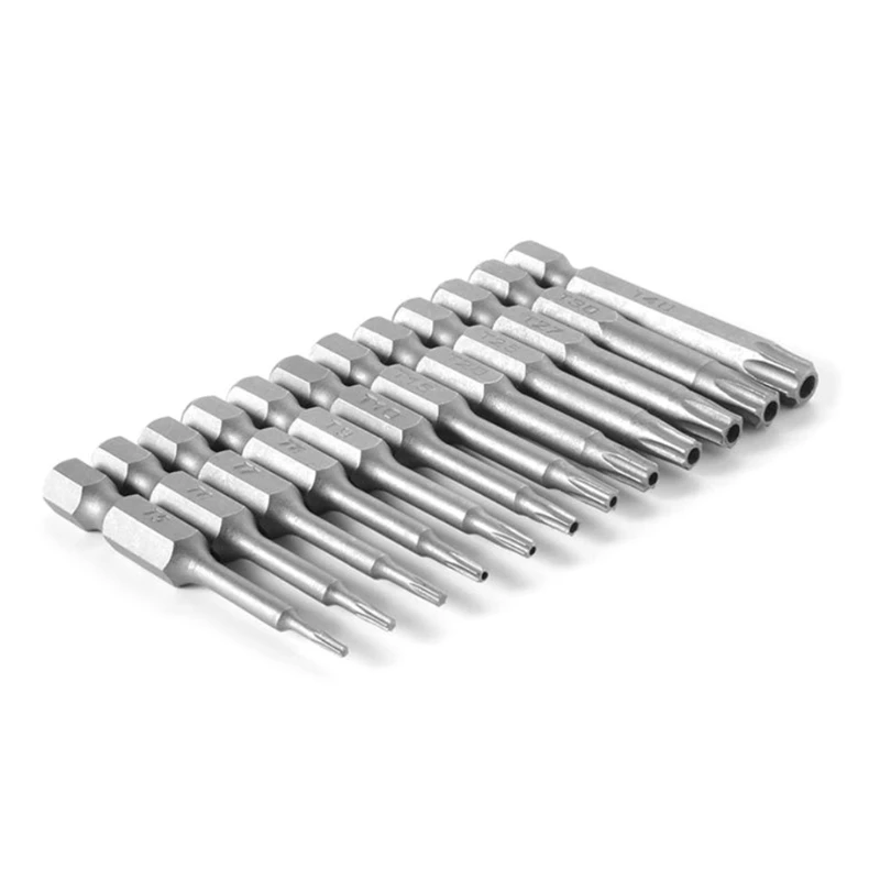 12 Pcs 50mm 1/4 인치 육각 생크 T5-T40 Torx 헤드 스크류 드라이버 비트 세트 전기 스크루 드라이버 도구
