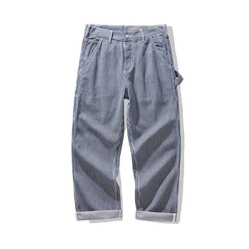 OKONKWO oryginalne jeansowe kolejarze spodnie AMEKAJI kilka kieszeni kombinezony robocze w paski Trekking na świeżym powietrzu spodnie kempingowe pieszych