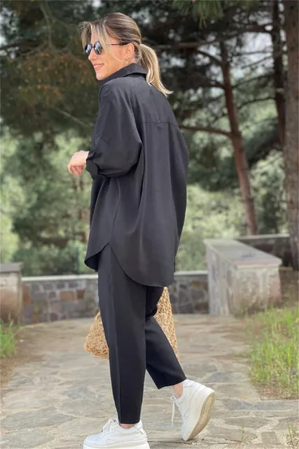 Cotton Linen Set Women Spring Summer Loose Oversize Long Sleeve Shirt Long Pants 2 Piece Sets Casual Office Ladies Trousers Suit 2 Cotton Linen Set Women Spring Summer Loose Oversize Long Sleeve Shirt Long Pants 2 Piece Sets Casual Office Ladies Trousers Suit 2