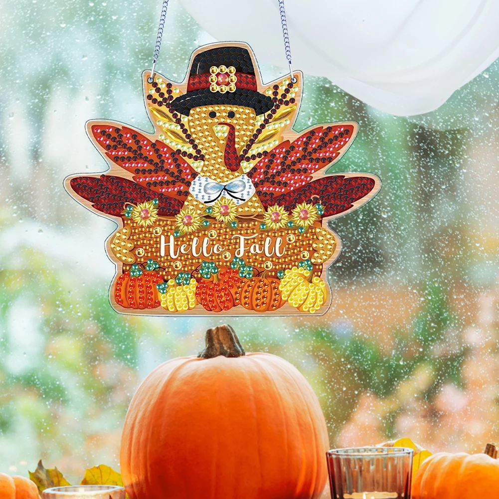 Autumn Owl Special Shape Diamond Painting Hanging Pendant Diamond Painting Decor Rhinestone Diamond Art Pendants for Art Crafts