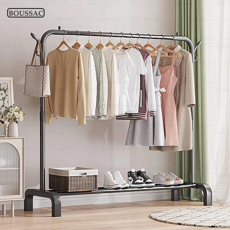 Single Double Pole Clothing Rack Metal Floored Clothes Hanger Balcony