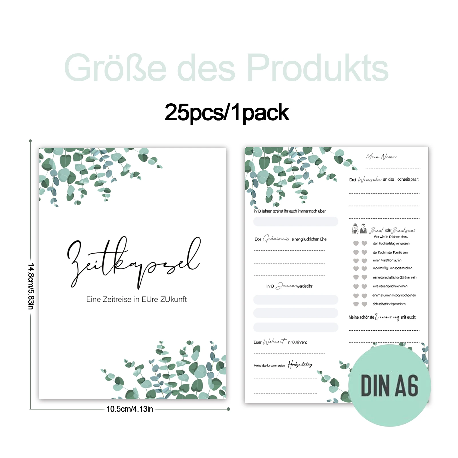25-Pack Personalized Floral Time Capsule Wedding Invitation Cards, Green Leaf Design, Paper Special Event Invitations for Weddin