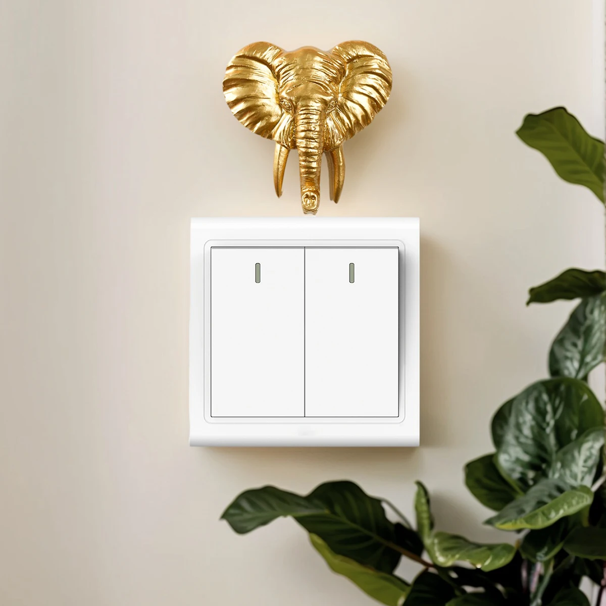 1PC, resin golden elephant head and lion head switch decorative stickers, modern resin material home decoration switch stickers