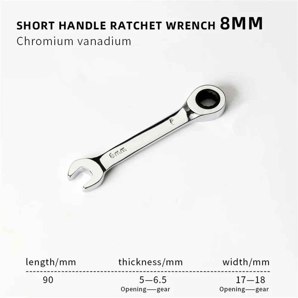 Compact Ratchet Wrench with 72 Tooth Design - Dual-Purpose Stubby Spanner