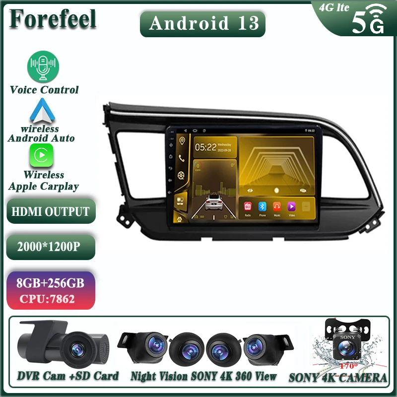 

DVD NO 2DIN Carplay Android 12 FOR Hyundai Elantra 2019 Autoradio Screen Stereo Multimedia Head Unit Car Player GPS Navigation