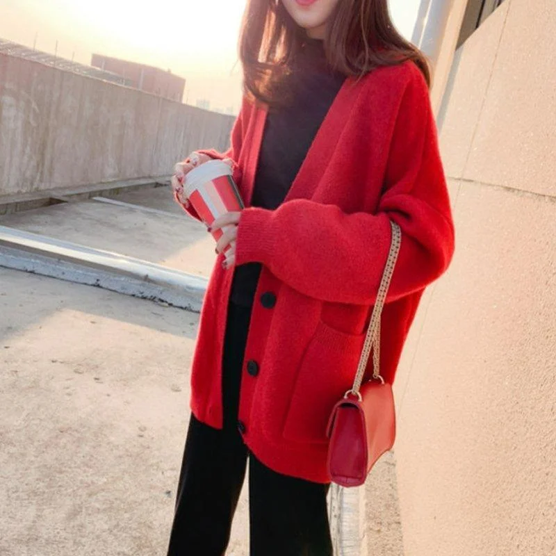 

2023 New Autumn Winter New Loose Sweater Top Commuter Coat Female Students Lazy Wind Outside with Sweater Cardigan