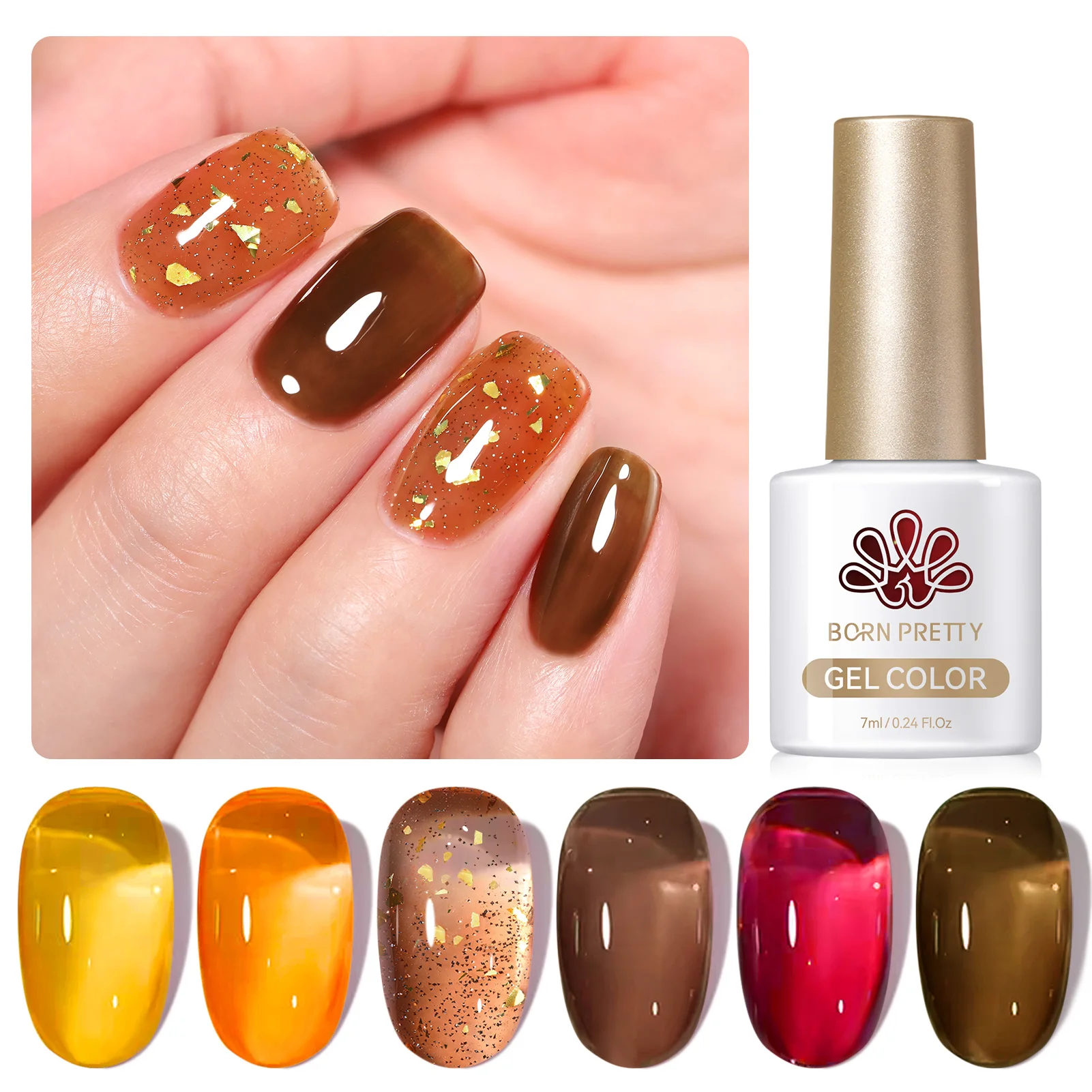 BORN PRETTY 6pcs Crystal Amber Gel Nail Polish Set Jelly Pink Nude Winter Semi Permanent Soak Off UV LED Varnish Manicure Kits 4