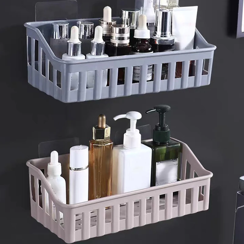 Plastic Bathroom Shelf Organizer No Drill Organizer Shower Storage Rack Wall Mount Toilet Shampoo Holder Bathroom Accessories 4