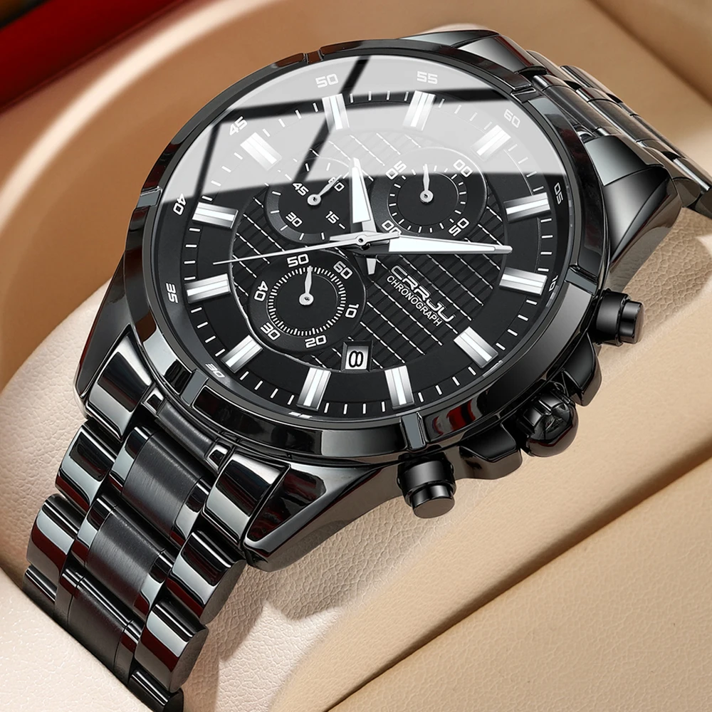 Montre Homme DEYROS Quartz Acier Noir - Cadran Noir - Bracelet Cuir - Date - Décontractée