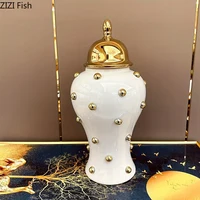 Golden Bubble Ball Decorative General Tank Porcelain Ginger Jar Gold-plated Flower Vase Dresser Table Jewelry Cosmetic Container 2