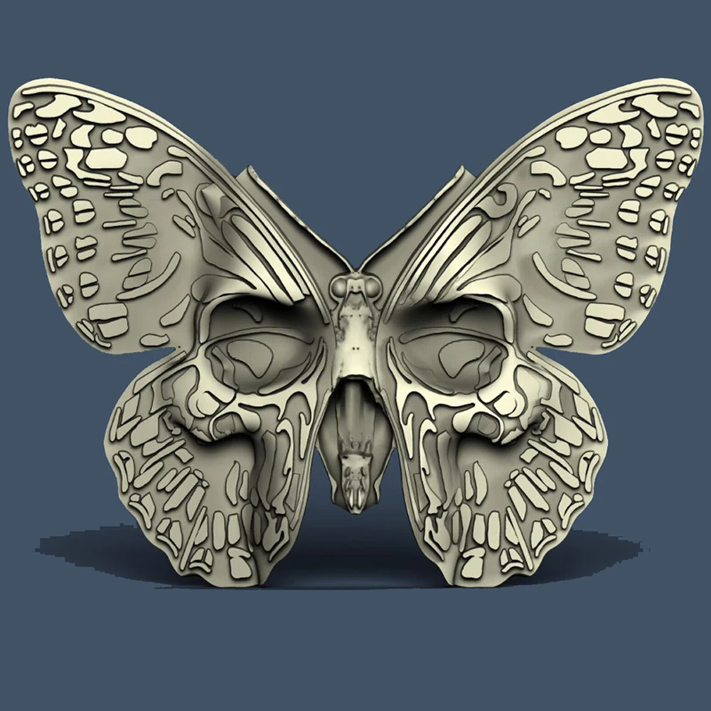 Butterfly Skull Face Wings 3D STL Model for CNC Router Engraving & 3D Printing Relief Support ZBrush Artcam Aspire Cut3D best woodworking bench Woodworking Machinery