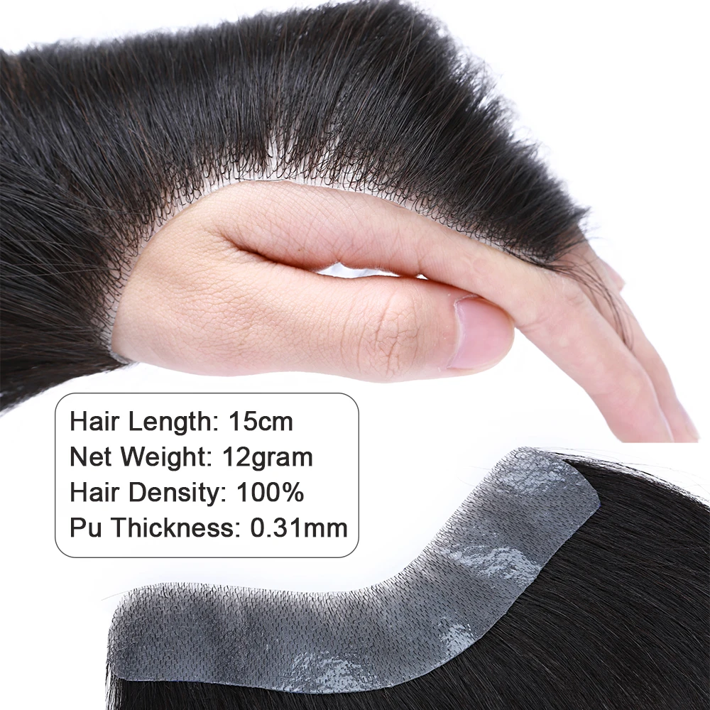 Human Hair Toupee SEGO 4x18CM V Loop Men Hairpiece Thin Skin PU Toupee Human Remy Hair Patch Replacement Handmade Real Hairline Hair pieces