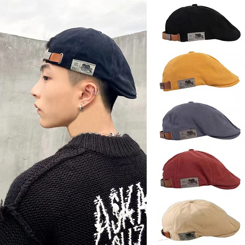 Casual Hat Men's Women's Vintage Linen Fashion Hip Hop Solid Beret Side Label 1973 Vintage Beanie Crowd Style Sun casual hat