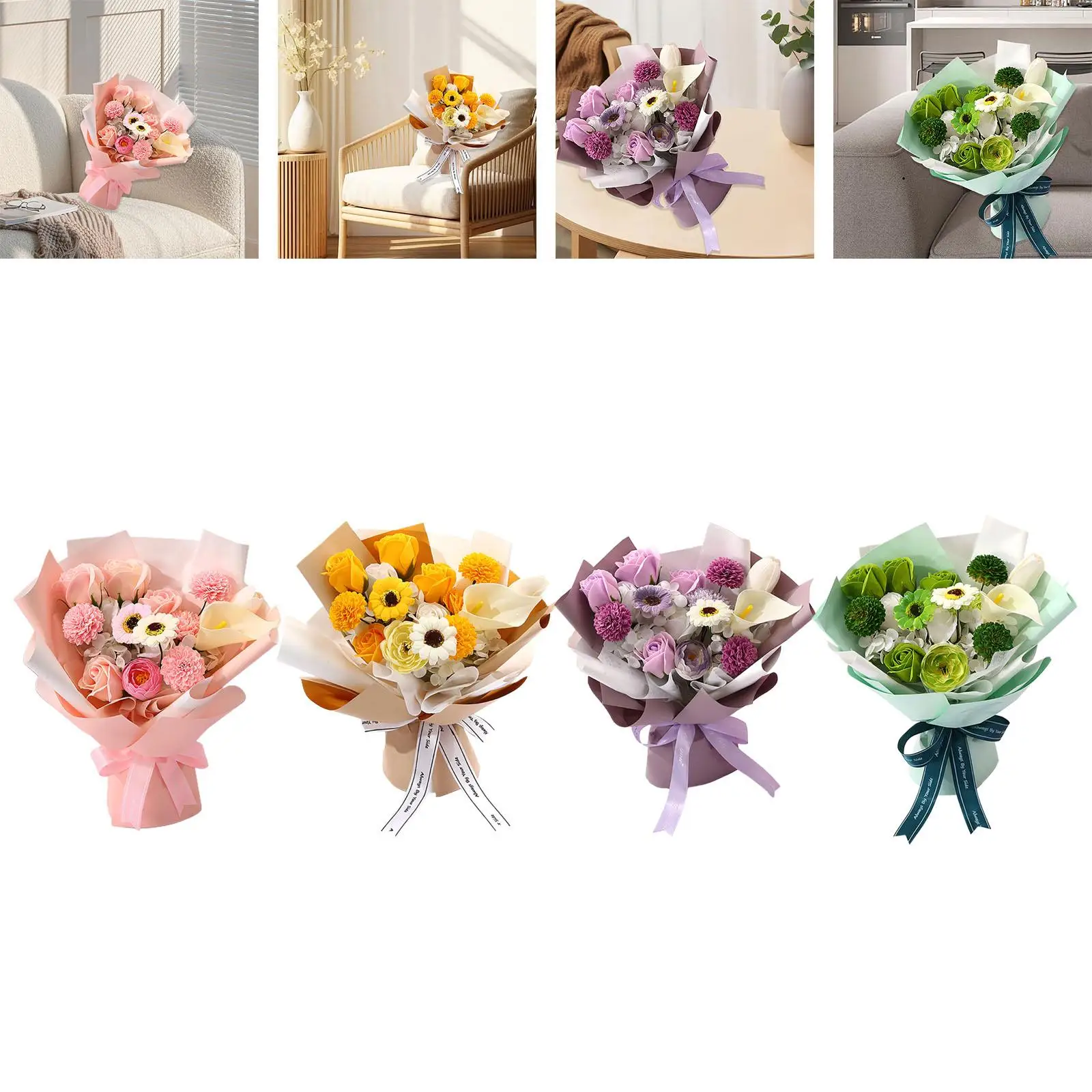 Soap Flower Bouquet Mother`s Day Gift Photography Props Handmade Bath Soap Flower for Teachers Day Festival Engagement Party Mom