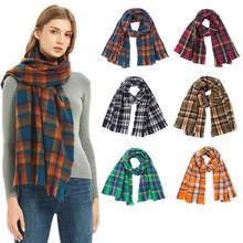 

CHENKIO Cashmere Feel Scarf Soft Winter Soft Tartan Plaid New Scottish Check Multi-Color Gift Men Women Luxury Female Scarf Wrap