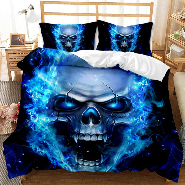 Gothic Skulls Blue Halloween Pillow Glam Goth Decor 