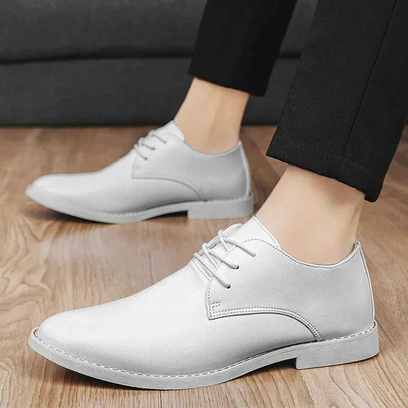 New White Wedding Oxfords Men Dress Shoes Slip on Big Size 45 46 ...