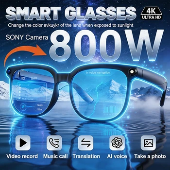 Nuovi Occhiali Smart AI 2026 con Traduzione, Fotocamera HD 8MP, Riprese 4K, Chiamate Bluetooth, Registrazione Immagini, Musica - Occhiali da Sole Intelligenti Uomo Donna