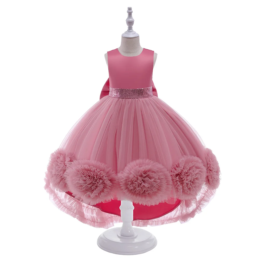 

3D Flower Sequin Trailing Wedding Party Dress Long Gown Girls Children Vestidos Princess Birthday Party PromBridesmaid Dress
