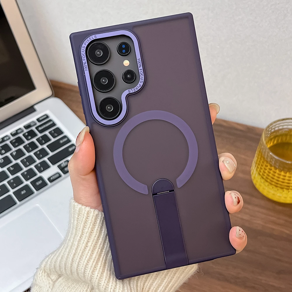 Frosted Magnetic Fold Stand Holder Case with Magsafe Wireless Charging Compatibility