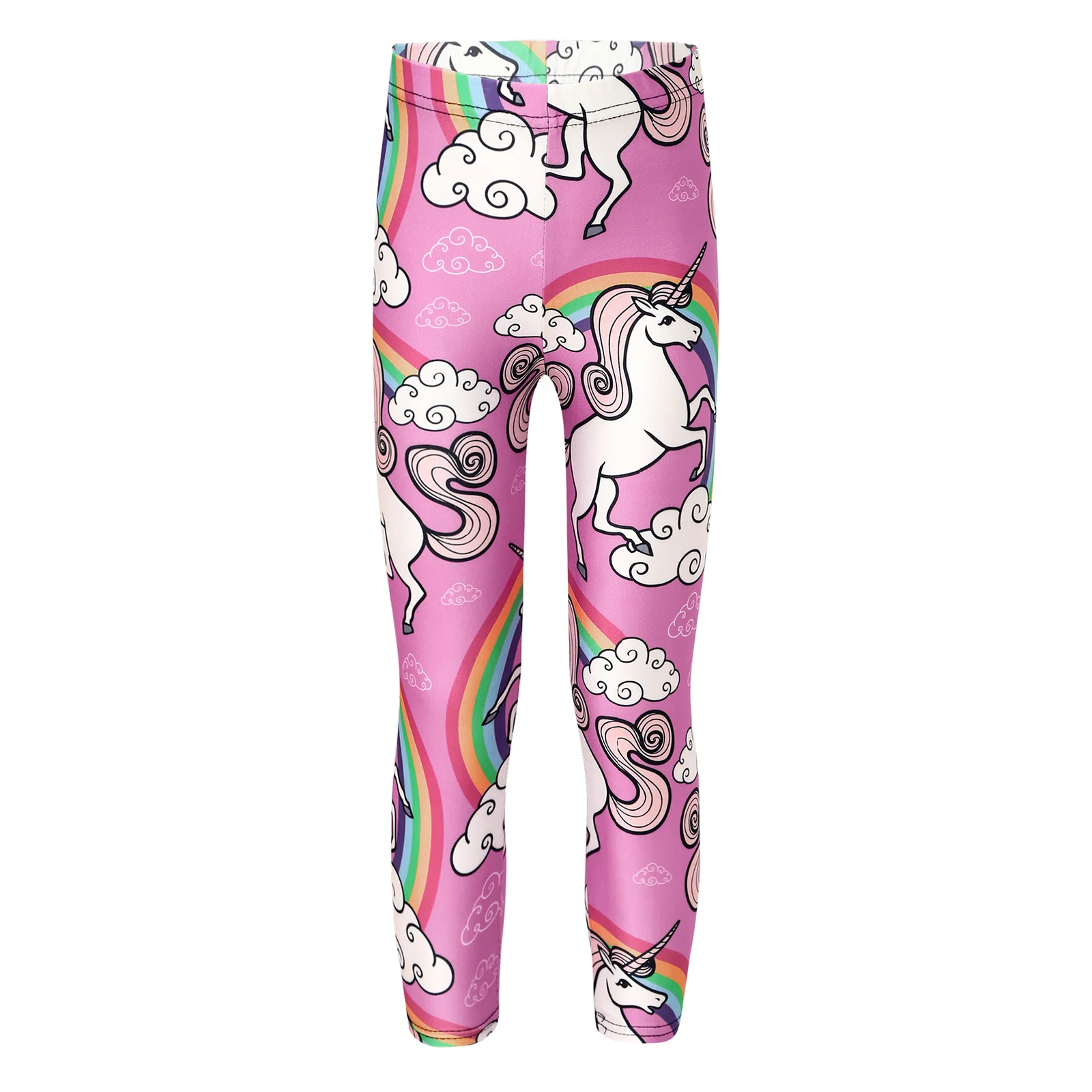 

Kids Girls Elastic High Waist Yoga Pants Legging Tights Cartoon Rainbow Horse Print Good Stretchy Sport Fitness Pants Trousers