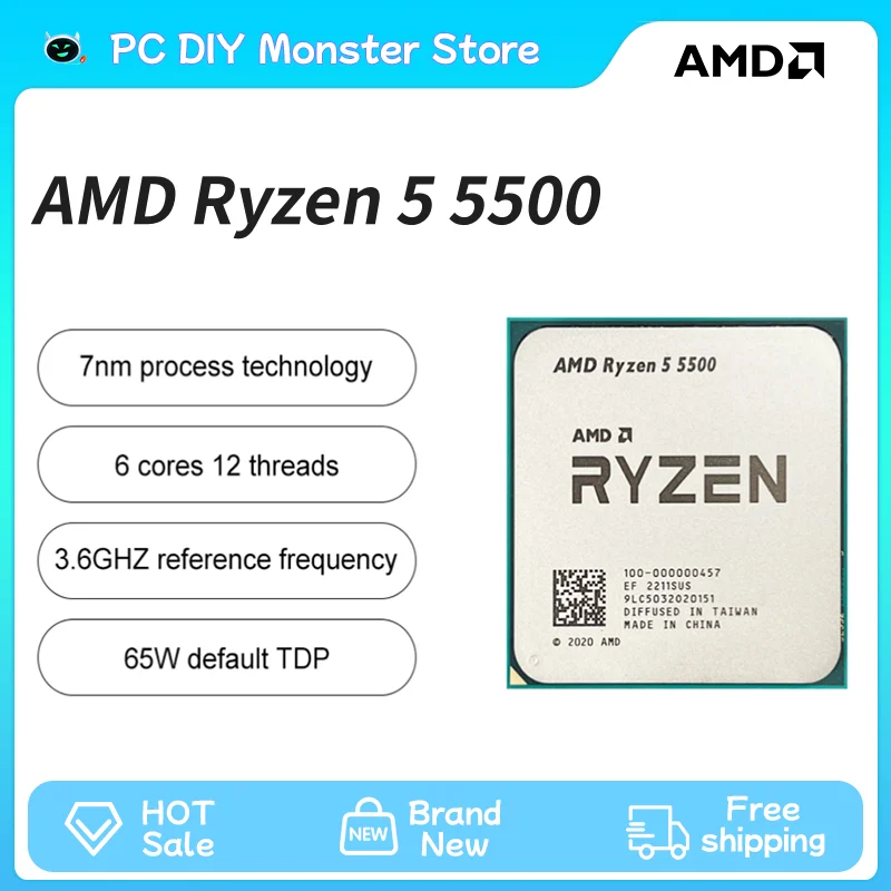 AMD Ryzen 5 5500 R5 5500 3.6GHz 6 Core 12 Thread CPU Processor 7NM L3=16M AMD AM4 Gaming processador For B550M MotherBoard New