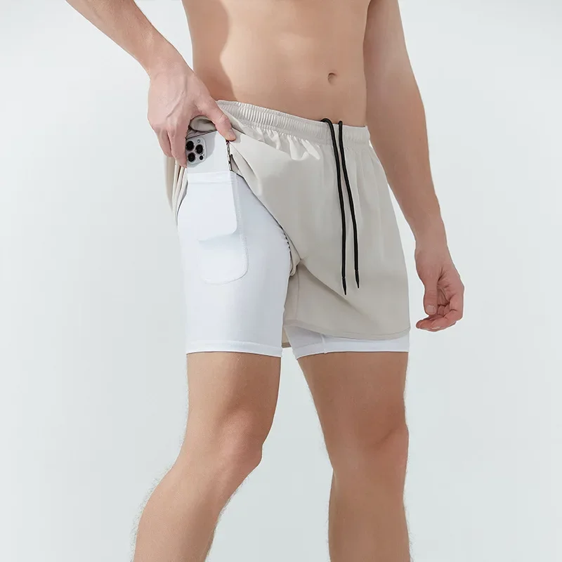 Trunks Men's Running Marathon Track Loose-Fit Quick-Dry Anti-Exposure Fitness Shorts Double-Layer Elastic Waist Sports Pants