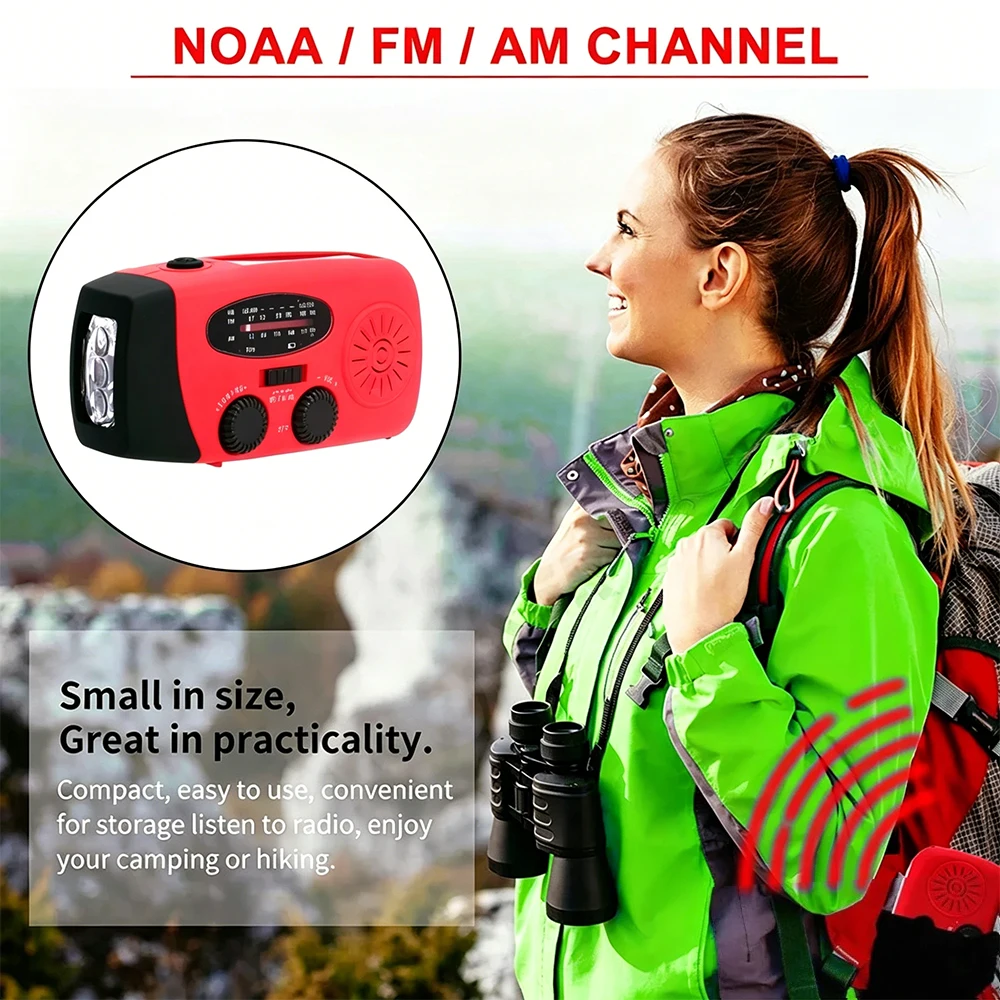 E01 비상용 수동 크랭크 태양열 라디오 2000mAh 보조 배터리 FM AM NOAA WB 기상 라디오 LED 손전등 휴대용 야외 충전기