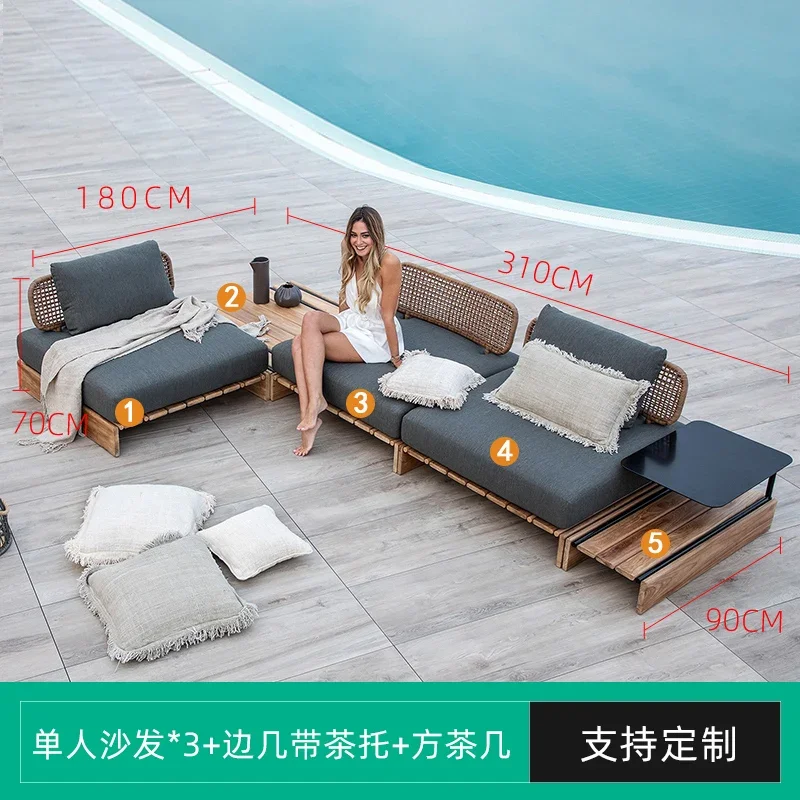 

Customized outdoor sofa, courtyard villa, homestay hotel, teak outdoor leisure garden, waterproof and sunscreen, Nordic rattan