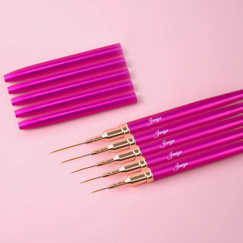 

Long Hair Nail Art Liner Brush Ultra-thin Line Detailer Drawing Pen Hot Pink Metal Handle Manicure Design Tool