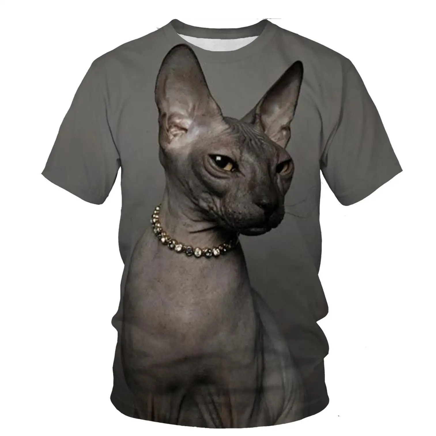 

Men, Women, And Children's New Fun Animal T-shirt With Hairless Cat Pattern 3d Printing Casual Summer Style Top Street O-neck