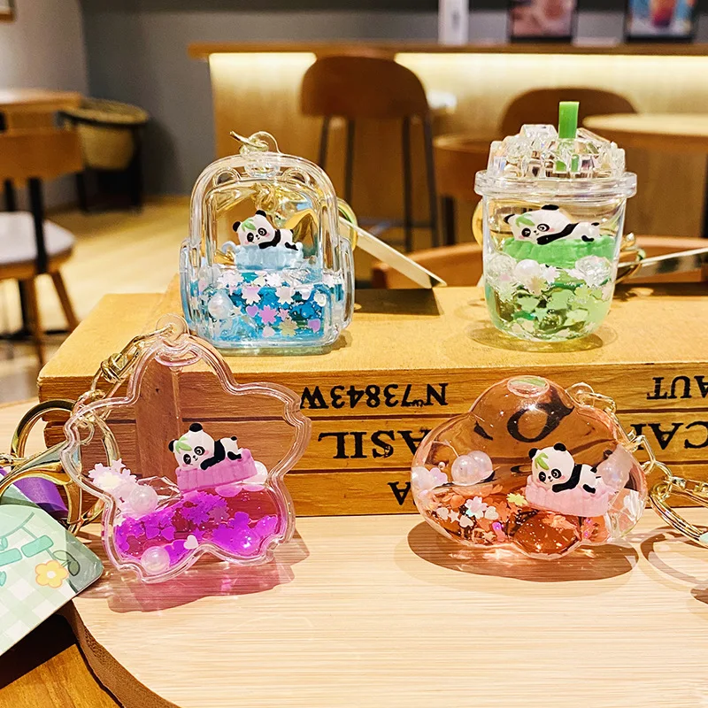 Liquid Cherry Blossom Bottle Iceberg Cup Key Chains Cute Floating