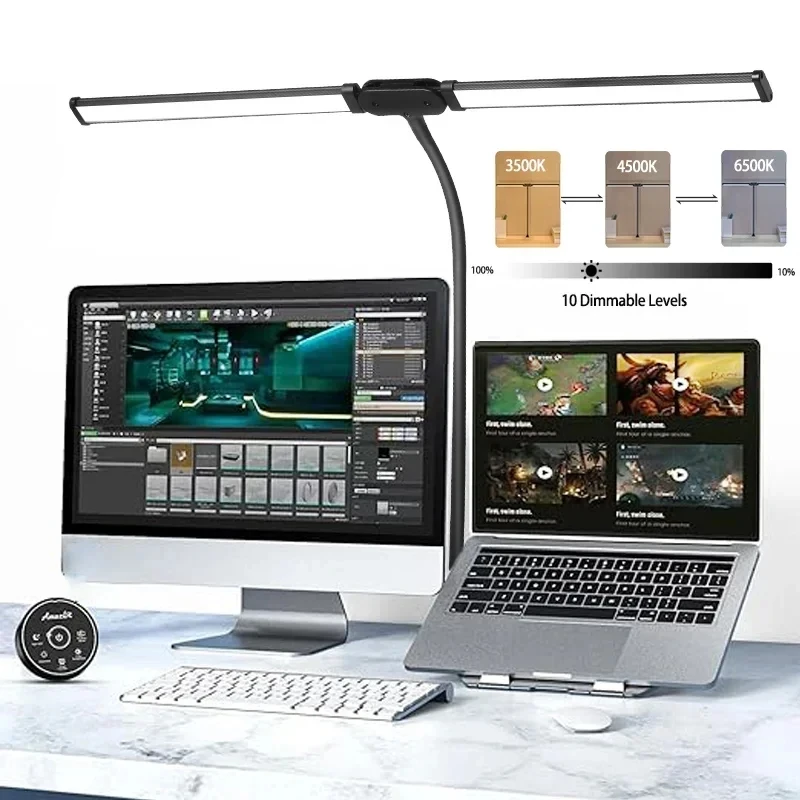 더블 헤드 LED 책상 램프, 무단 조도 조절 LED 컴퓨터 모니터 조명, USB 테이블 램프, 사무실 공부 독서 조명 고정장치 무드등 독서등 모니터 led 조명 컴퓨터 책상 램프 모니터조명 모니터조명 조명 무드등 책상 조명 책상조명 모션데스크 스텐드 led 조명
