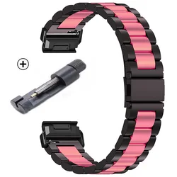 Quick Fit 22 - 26mm Stainless Steel Watch Strap Replacement - QuickFit 22mm Width (Black Pink)