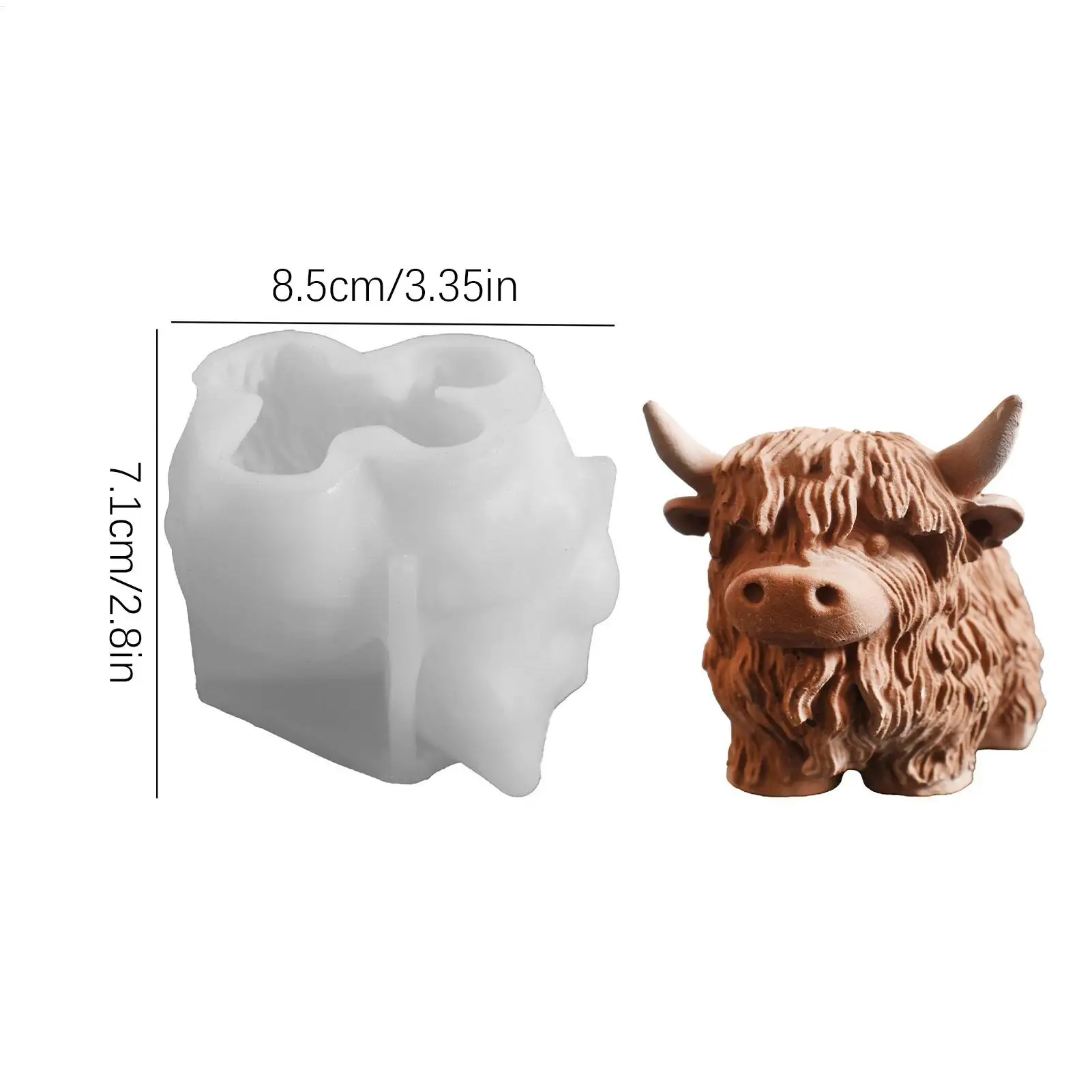 3D Highland Cow Silicone Mold Resin Molds for Figurines Heat-resistant Flexible Reusable Farm Animal Mould for Handmade Candles