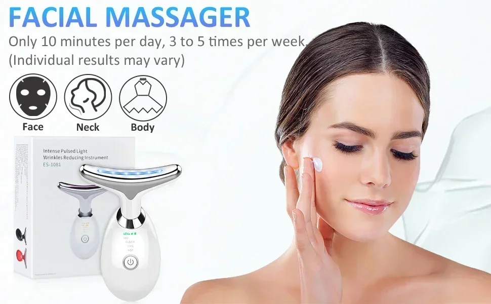 EMS Face Lifting Massager 7 Color Neck Beauty DeviceDouble Chin Remover LED Photon Anti Wrinkle Skin Tightening Facial Massager сыворотка для шеи и декольте matrigen bravity derma tightening neck ampoule syn ake 30 мл