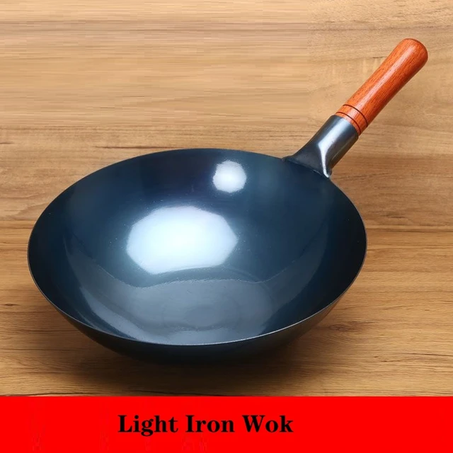 Poêle à frire universelle avec couvercle en fer, wok de cuisson antiadhésif,  revêtement antiadhésif, manche en bois - AliExpress