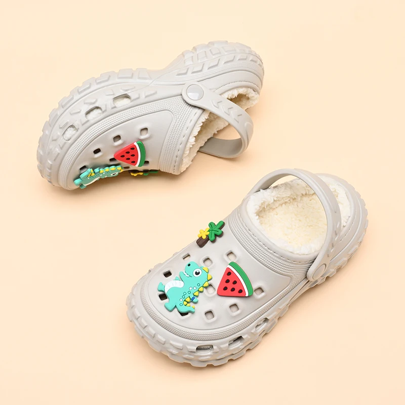 Cotton Shoes Kids Winter Plush Slippers Clogs Outdoor Garden Shoes Cute Cartoon Charms Boys Girls garden clogs shoes eva house slippers children rain boots