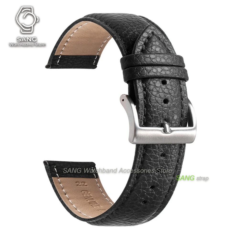 Universal Leather Watchband with Solid Buckle - Calfskin Strap