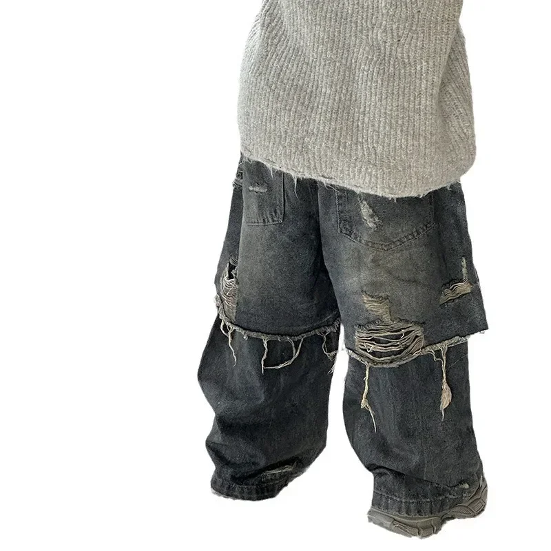 Children Clothes Kids Denim Pants Boy Personality Fashion Autumn New Jeans Casual Simple Kids Ripped Denim Pants