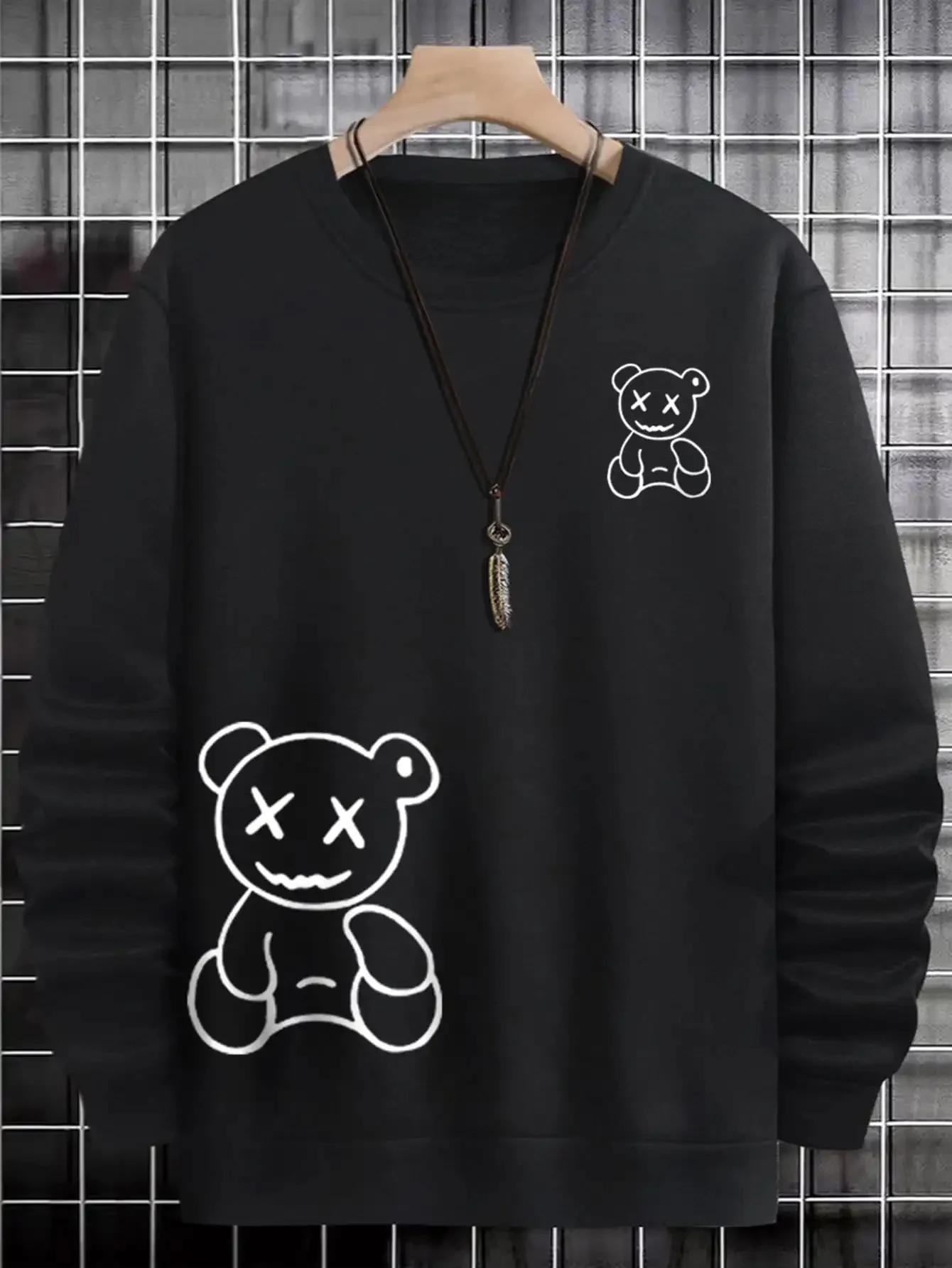 Naughty Cartoons Bear Funny Print Male Tops Autumn Hip Hop Clothing Casual Fashion Sweatshirts Crewneck Sport Style Pullovers