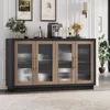 Buffet Cabinet with Storage, 55.1" Large Sideboard Buffet Cabinet, Modern Sideboard Kitchen Cabinet with 4 Fluted Glass Doors 4