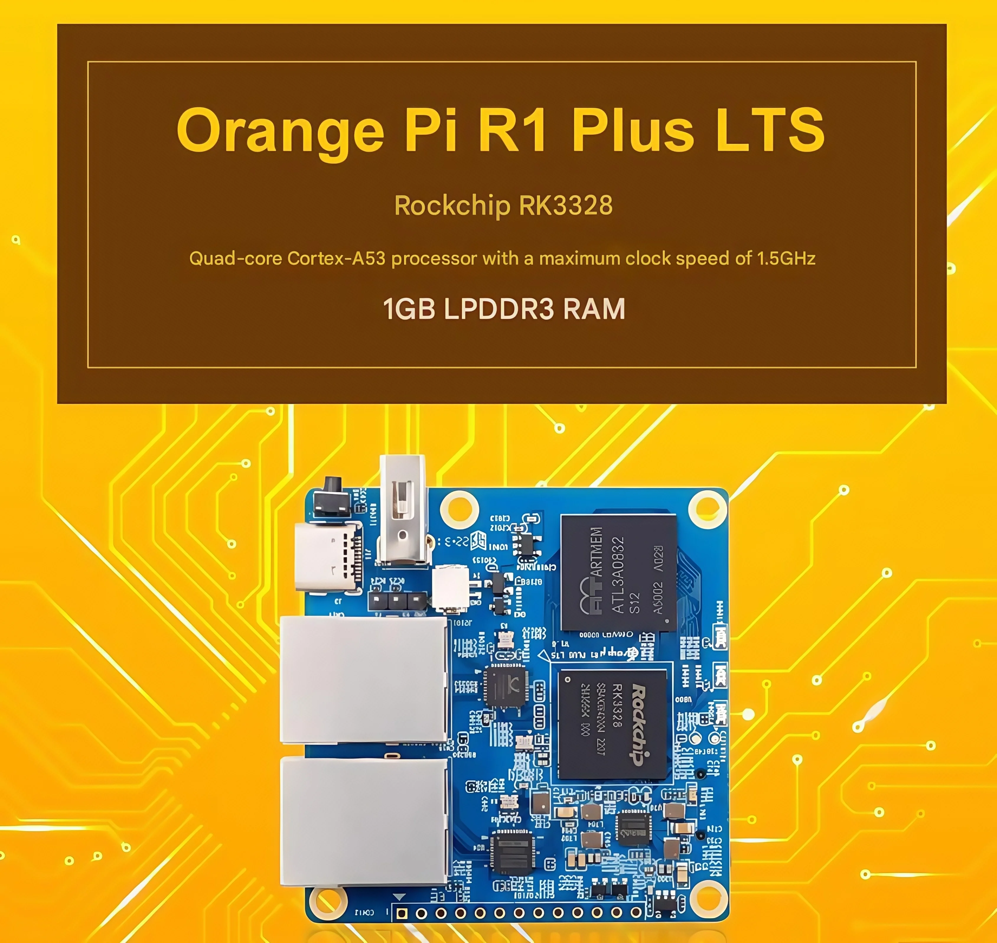 AvaCoreOrange Pi R1 Plus LTS 개발 보드, 듀얼 기가비트 이더넷 소프트 라우터, RK3328 프로세서.
