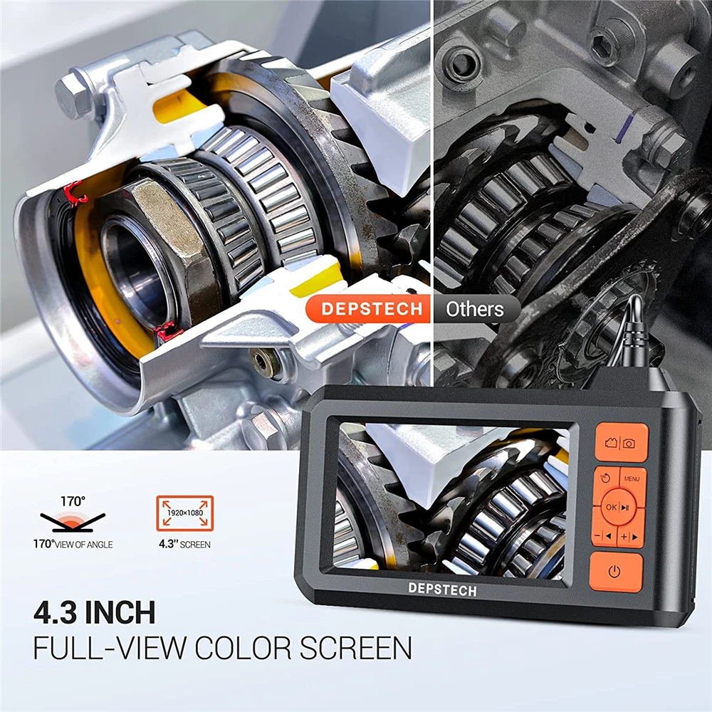 DEPSTECH 1080P אנדוסקופ 7.9mm הכפול עדשת | 5.5mm עדשה אחת 4.3 אינץ מסך בדיקת מצלמה קשיח כבל IP67 אנדוסקופית עבור רכב